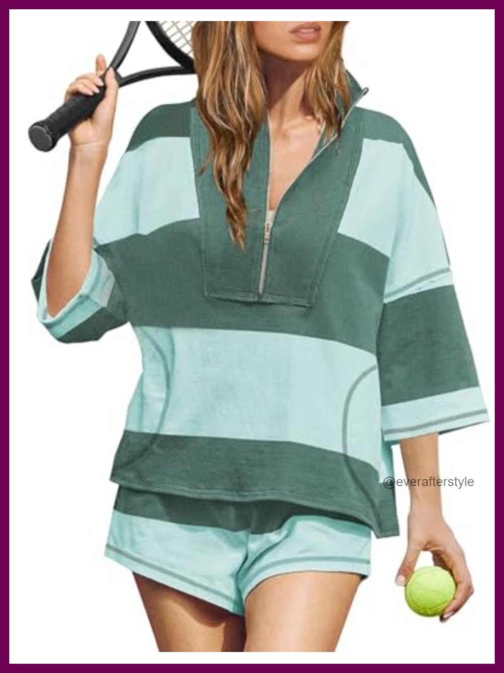 Womens 2 Piece Striped Lounge Set Oversized Workout Shorts Pullover